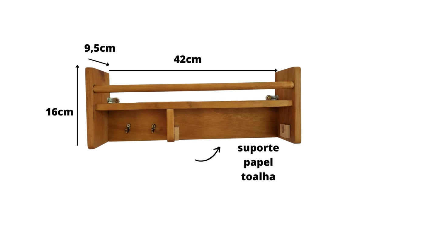 Porta Tempero Parede De Madeira com Porta Rolo +5potes