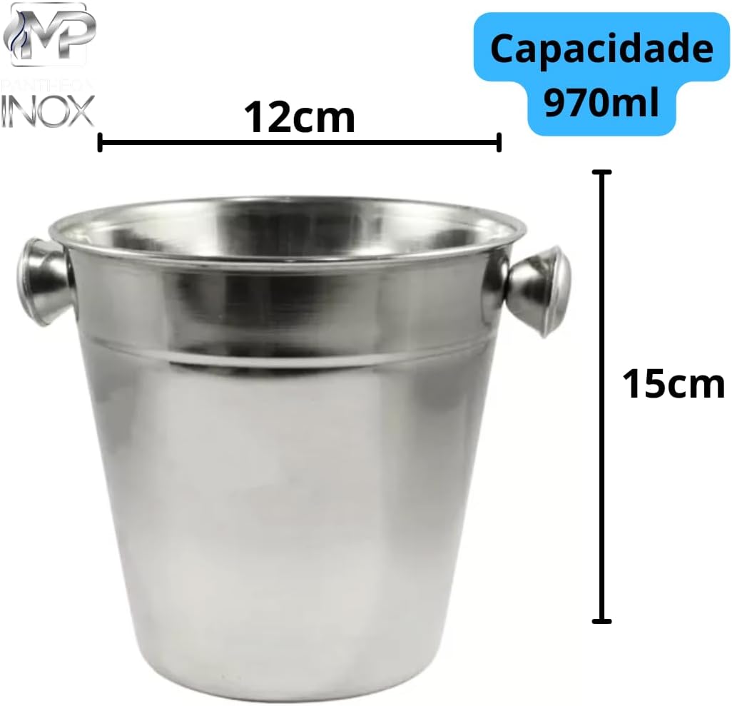 Balde de Gelo Inox 970ml com Pegador de Gelos Drinks Baldinho