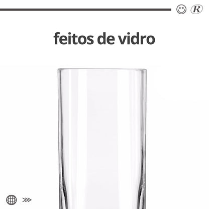 Jogo De 6 Copos Altos De Vidro 250ml Quadrado Luxo