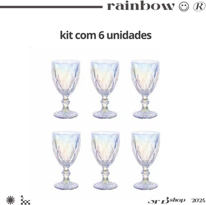 Jogo 6 Taças Diamond Copo Vidro Rainbow 340ml