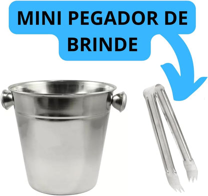 Balde de Gelo Inox 970ml com Pegador de Gelos Drinks Baldinho