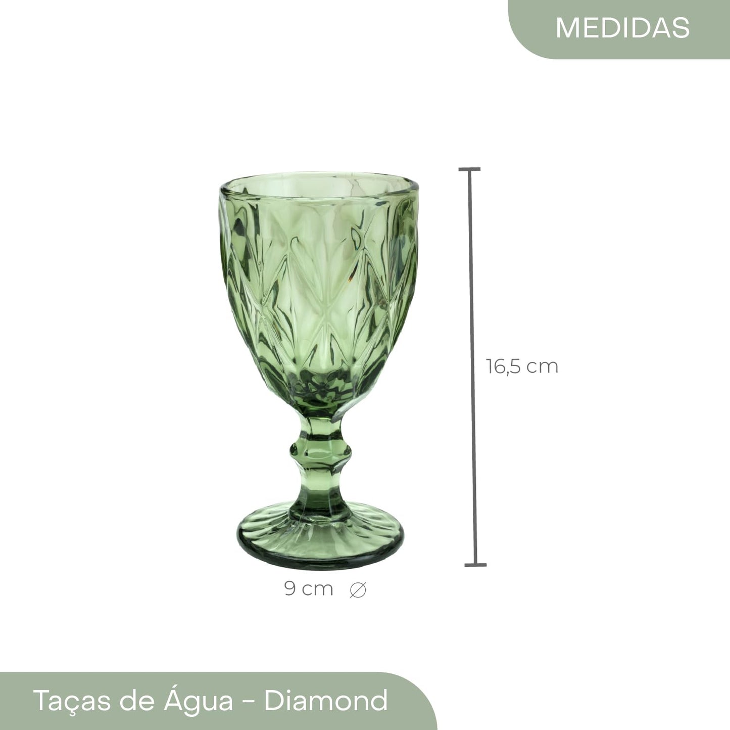 Lyor Diamond Conjunto 6 Taças para Água de Vidro, Azul, 325 ml