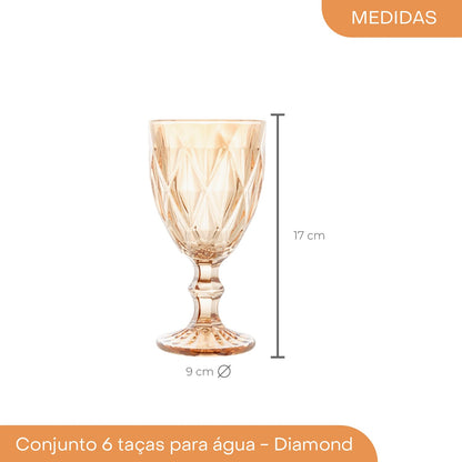 Lyor Diamond Conjunto 6 Taças para Água de Vidro, Azul, 325 ml