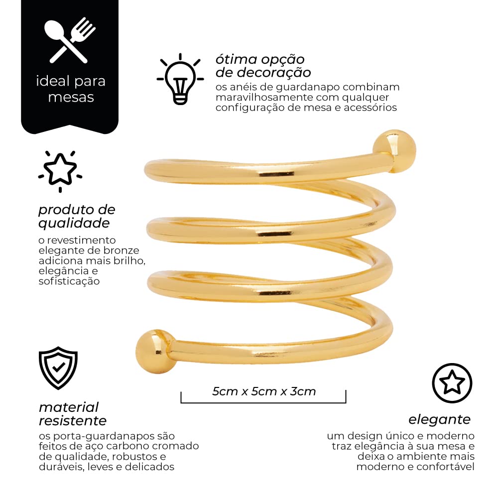 Mimo Style Anel de Guardanapo Espiral França Dourado, Perfeito para Todas as Ocasiões, Feito de Aço Carbono Cromado. Sofisticado, Moderno e Elegante. Para sua Mesa de Jantar, Surpreenda Sua Visita