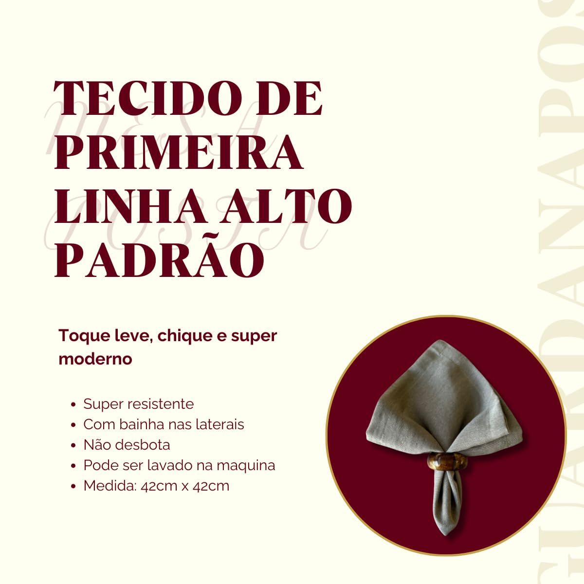 Kit 4 guardanapos de tecido Linho Misto para Mesa Posta (Linho Verde Menta)