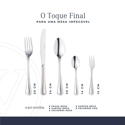 WOLFF Faqueiro de Aço Inox Pérola 30 Peças - Jogos de Talheres - Mesa Posta - Utensílios de Cozinha, Enxoval, Casamento, Decoração