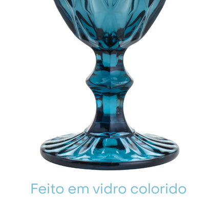 Lyor Diamond Conjunto 6 Taças para Água de Vidro, Azul, 325 ml