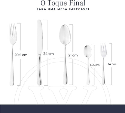 WOLFF Faqueiro de Aço Inox Oxford 30 Peças - Mesa Posta - Itens Para Casa - Utensílios de Cozinha - Enxoval - Casamento - Decoração