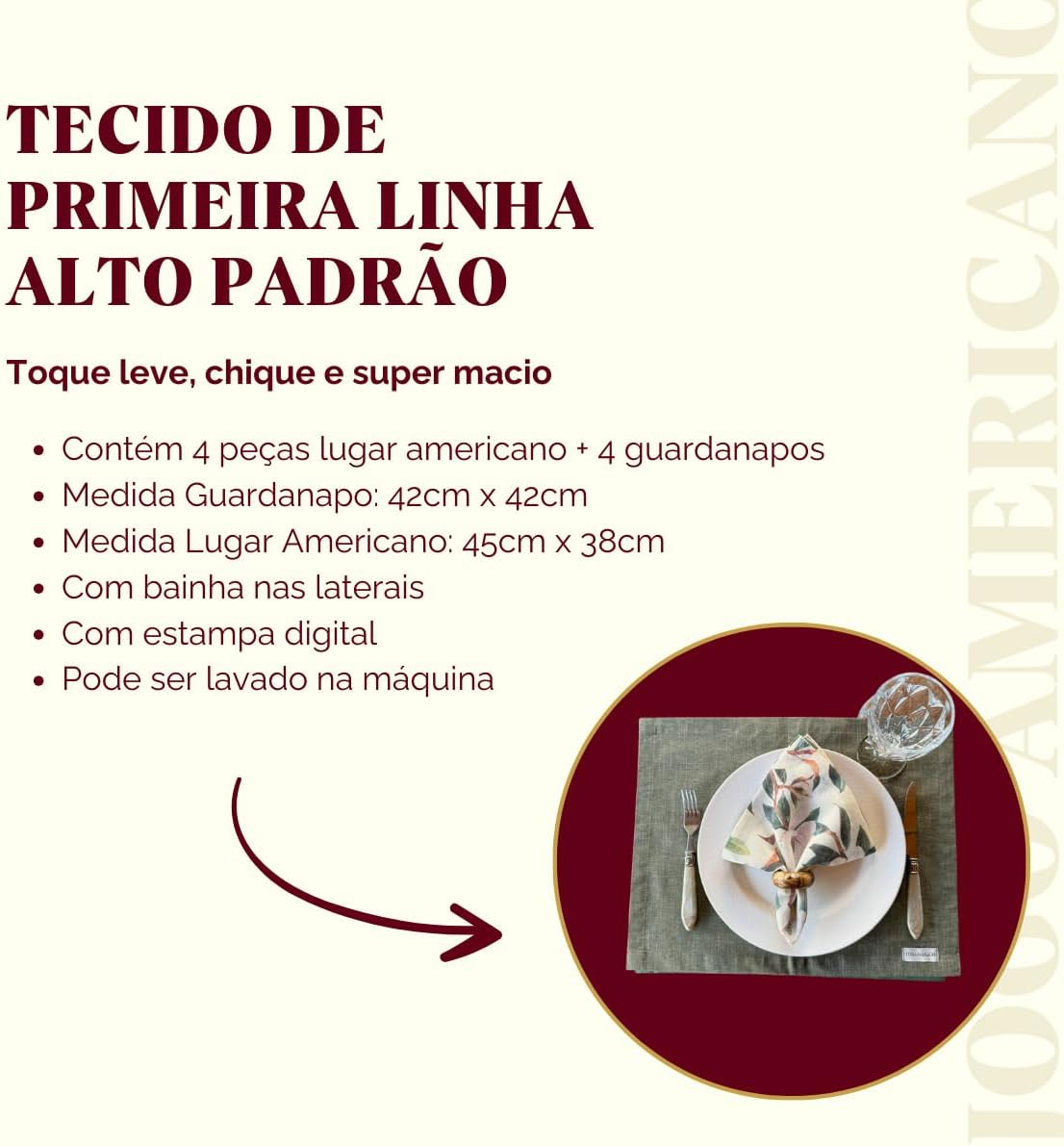 Kit Guardanapo Jogo Americano Luxo Mesa Posta 8 Peças (Guardanapo Cashmere + Jogo americano Verde Mescla)