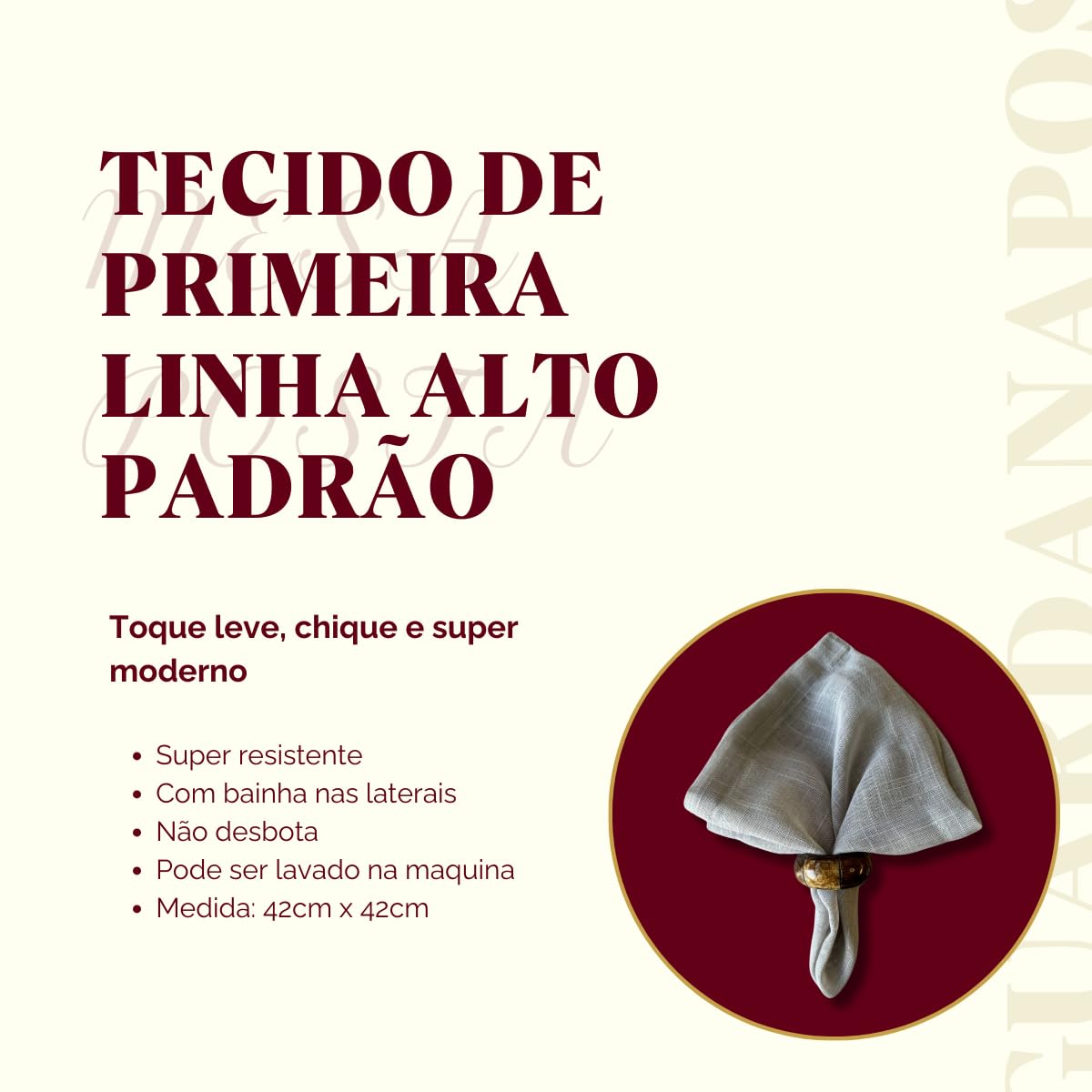 Kit 4 guardanapos de tecido Linho Misto para Mesa Posta (Linho Verde Menta)