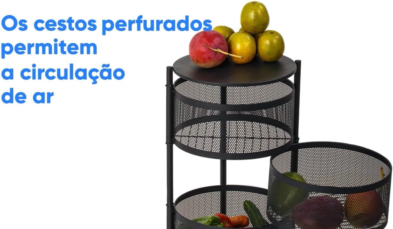 Fruteira Preta Articulada 4 Andares All Black Qualquer Ambiente