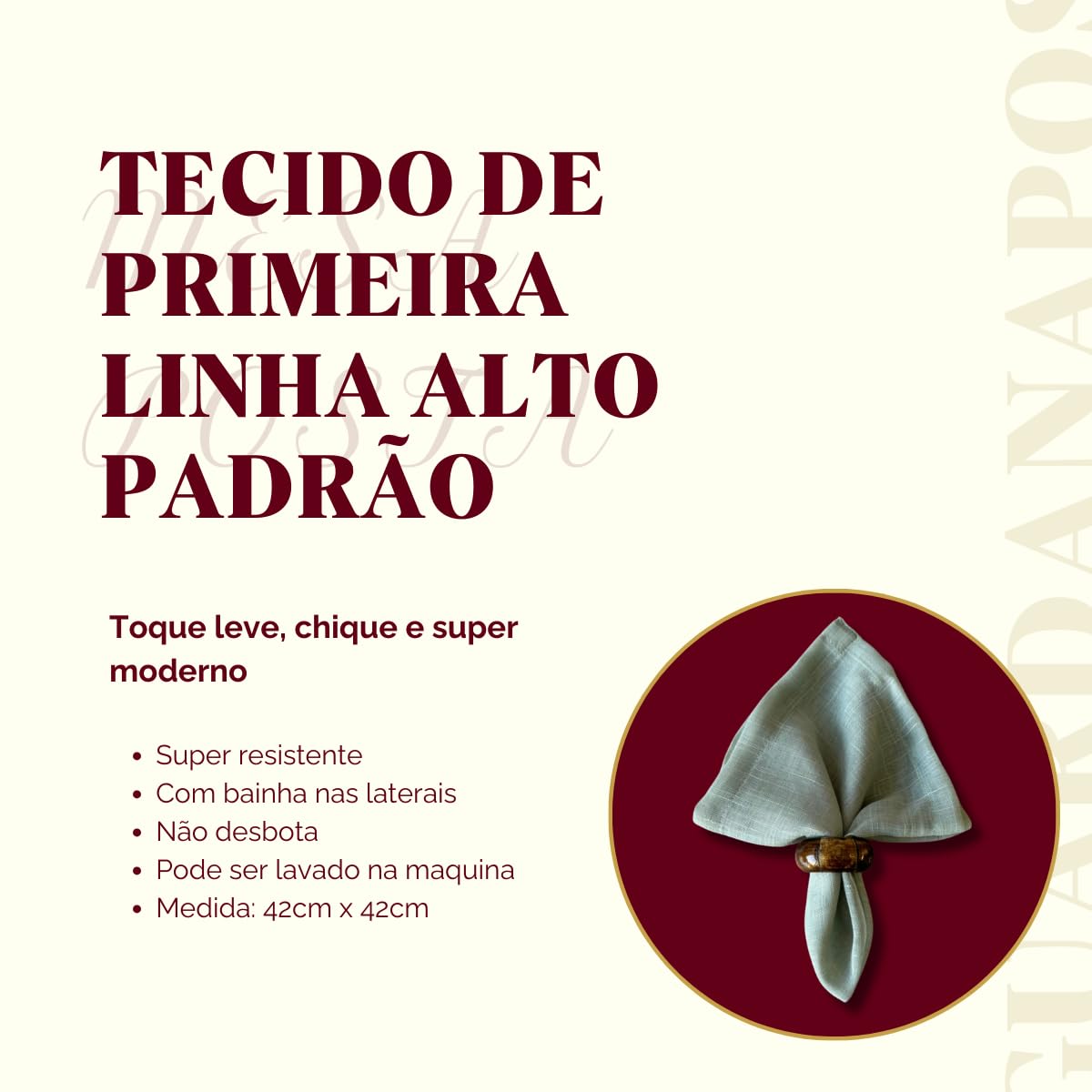 Kit 4 guardanapos de tecido Linho Misto para Mesa Posta (Linho Verde Menta)