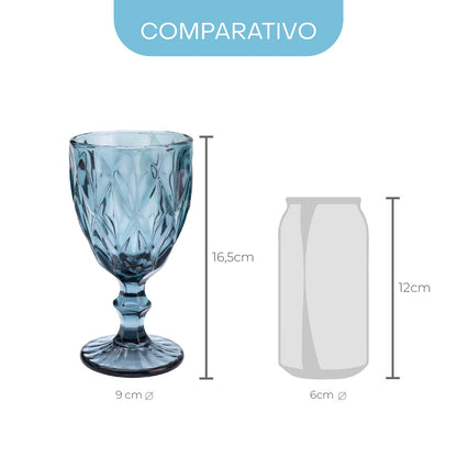 Lyor Diamond Conjunto 6 Taças para Água de Vidro, Azul, 325 ml