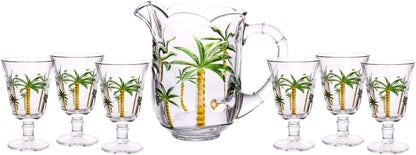 Conjunto Jarra com 6 Taças de Cristal Palm Hand Painting 1,3L/240ml - Lyor