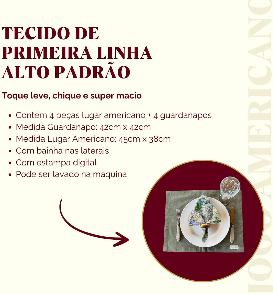 Kit Guardanapo Jogo Americano Luxo Mesa Posta 8 Peças (Guardanapo Cashmere + Jogo americano Verde Mescla)