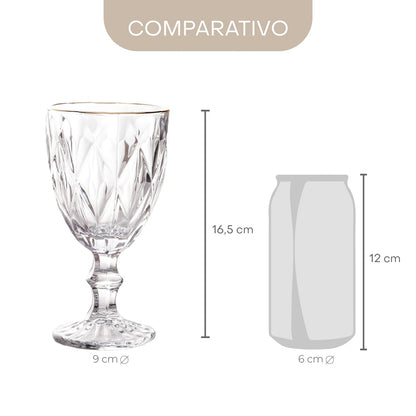 Lyor Diamond Conjunto 6 Taças para Água de Vidro, Azul, 325 ml