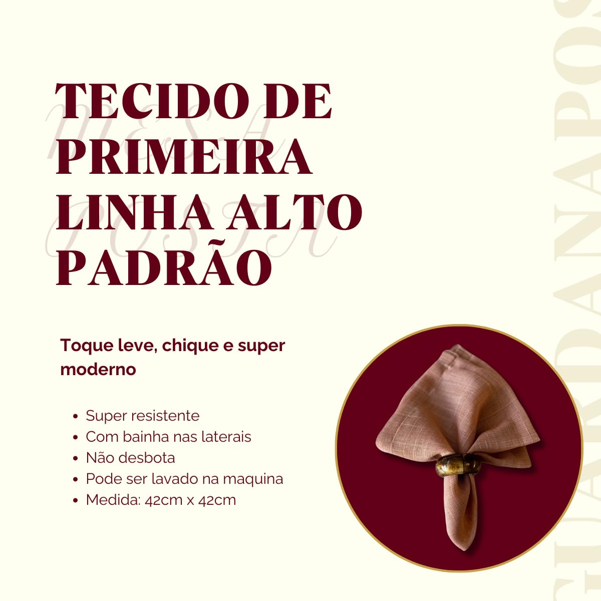 Kit 4 guardanapos de tecido Linho Misto para Mesa Posta (Linho Verde Menta)