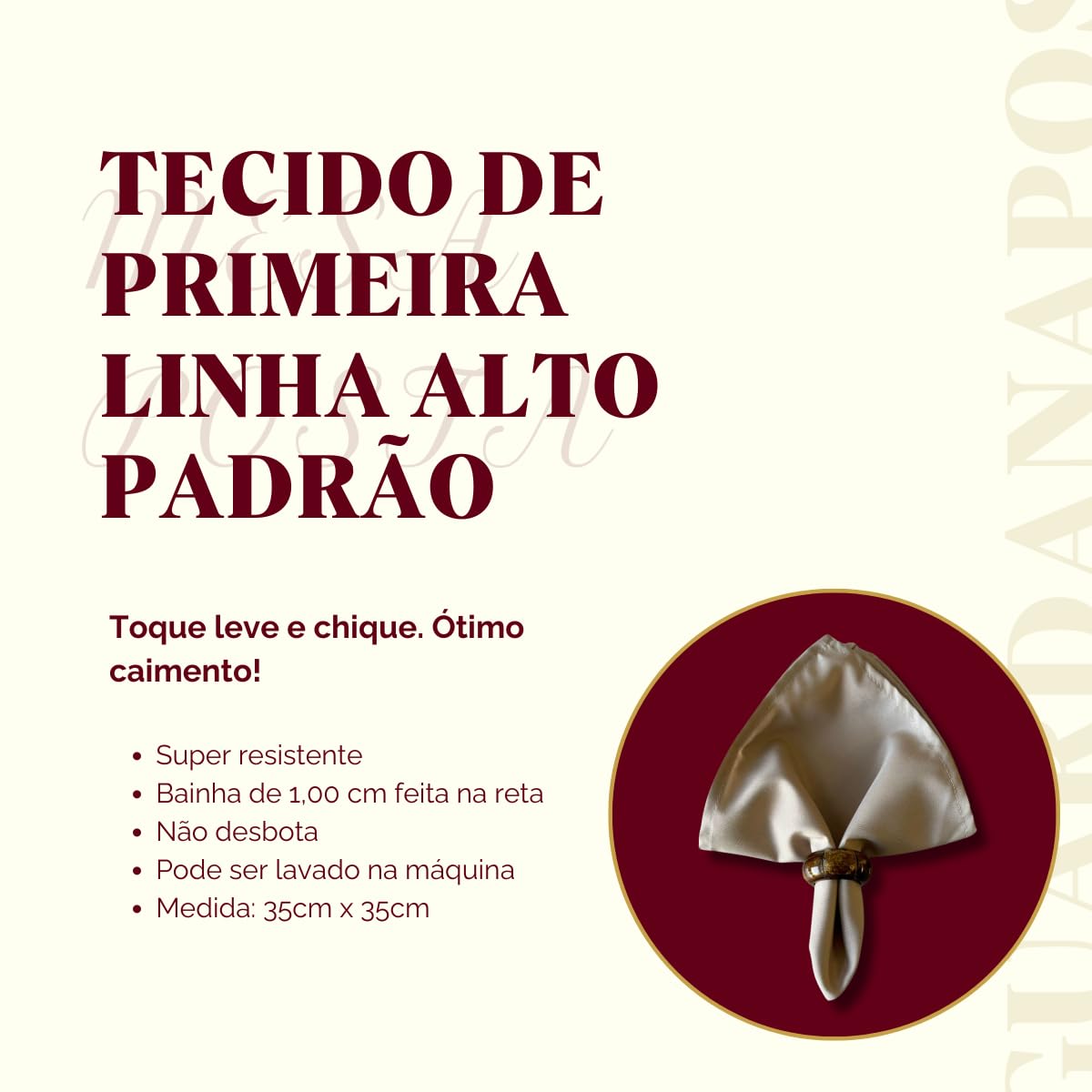 Kit 8 Guardanapos em Tecido Oxford Premium 35cm x 35cm com Bainha Mesaposta (Cáqui)