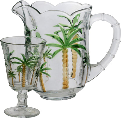 Conjunto Jarra com 6 Taças de Cristal Palm Hand Painting 1,3L/240ml - Lyor