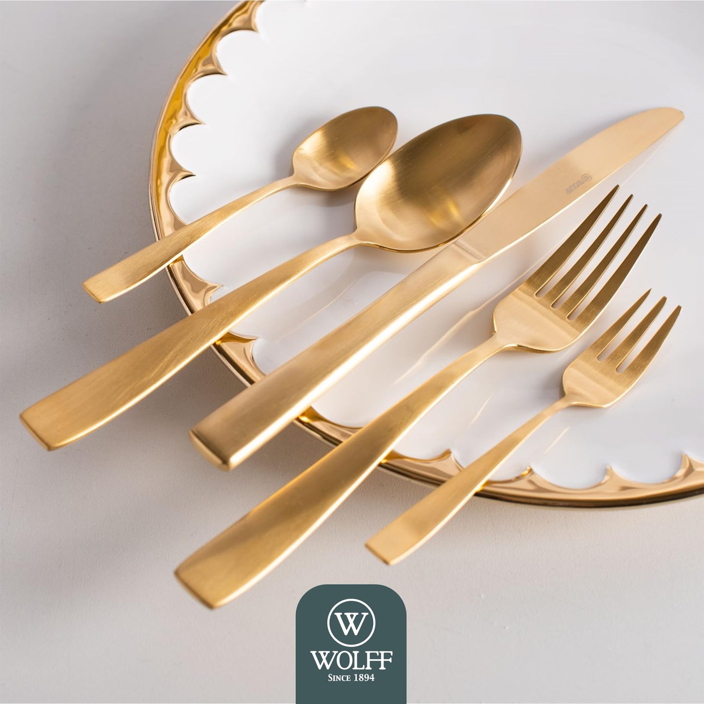 WOLFF Faqueiro de Aço Inox Pisa Dourado Fosco 30 Peças - Mesa Posta - Itens Para Casa - Utensílios de Cozinha - Enxoval - Casamento - Decoração