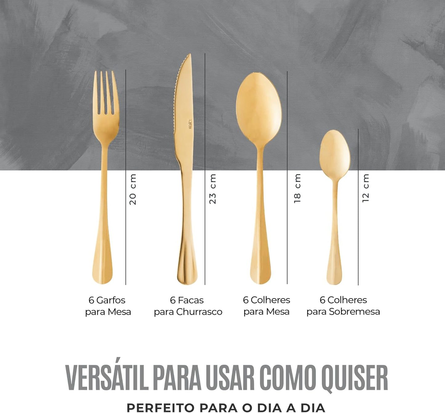 LYOR Faqueiro de Aço Inox Positano Dourado 24 Peças - Jogos de Talheres - Mesa Posta - Utensílios de Cozinha, Enxoval, Casamento, Decoração