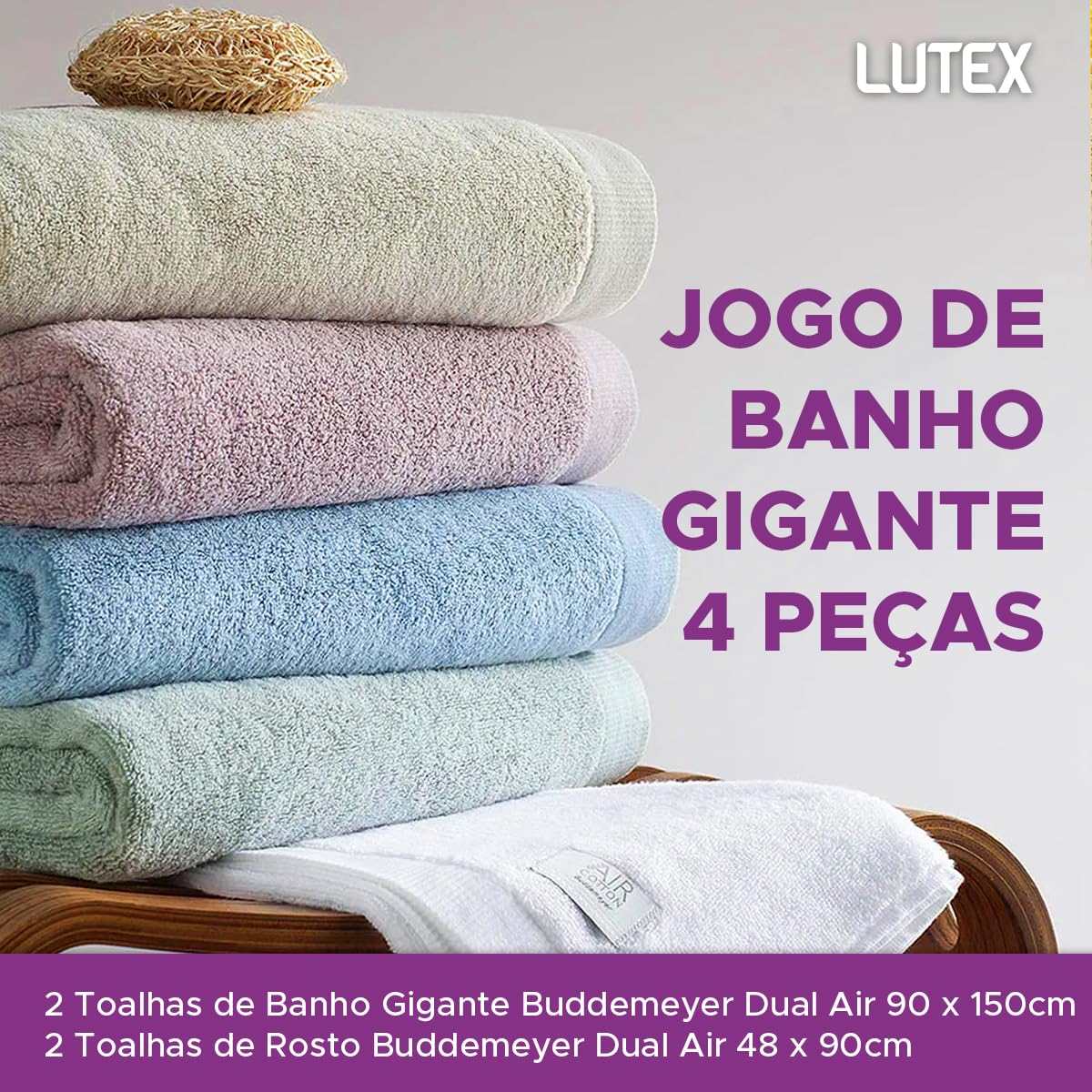 Jogo de Banho Gigante Banhão Buddemeyer Dual Air 100% Algodão 4 peças Toalha Alta Absorção Macia Grossa (Azul Verde 1810/1676)