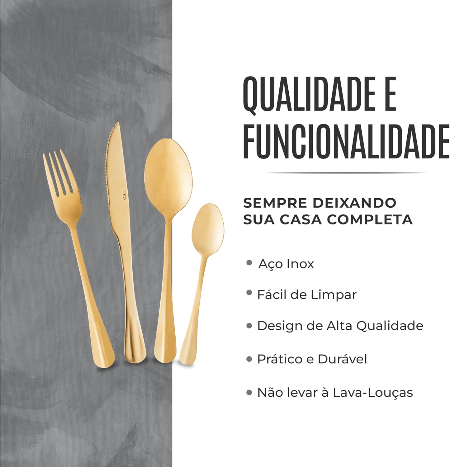 LYOR Faqueiro de Aço Inox Positano Dourado 24 Peças - Jogos de Talheres - Mesa Posta - Utensílios de Cozinha, Enxoval, Casamento, Decoração