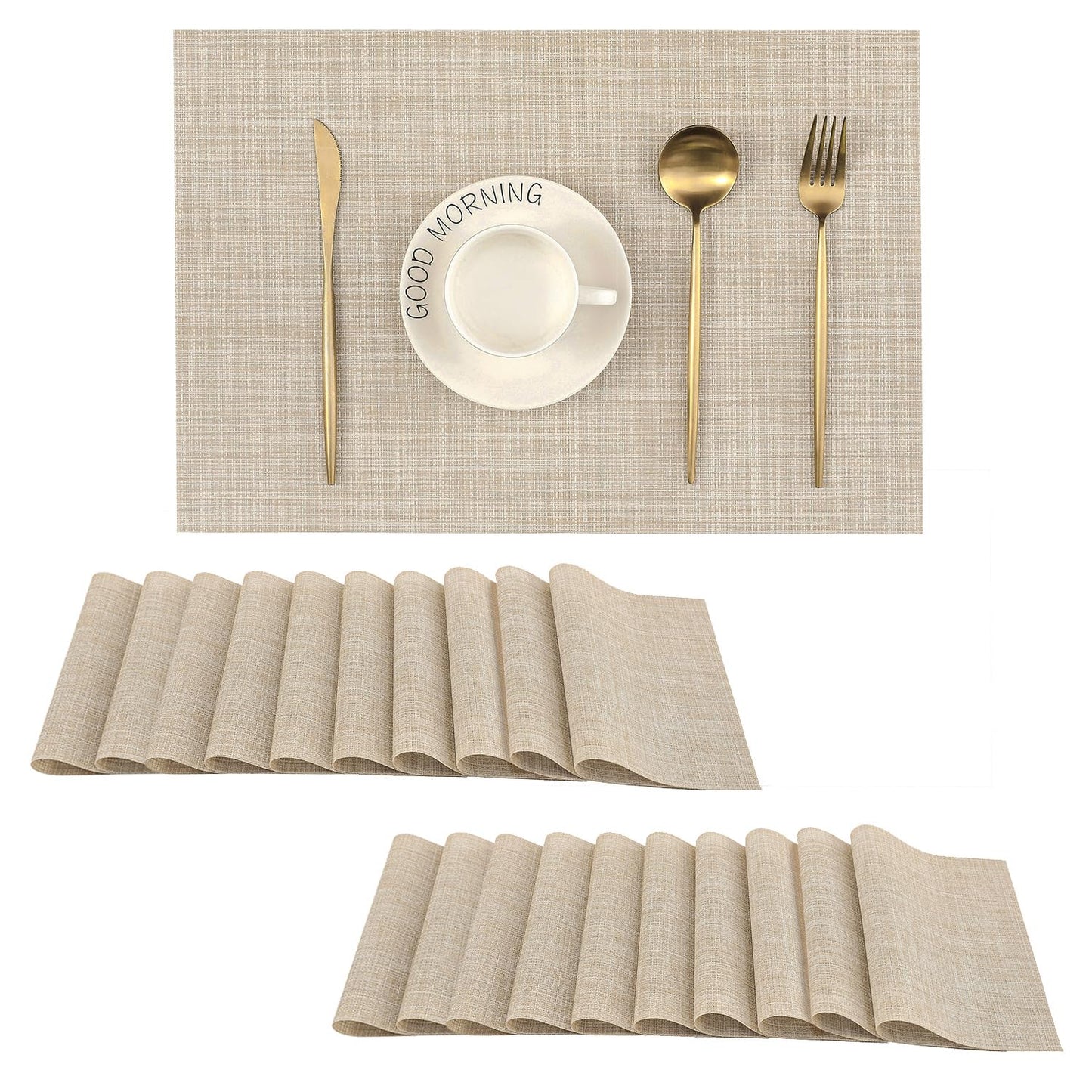 Leetaltree Jogo americano bege conjunto de 4 - tapetes antiderrapantes resistentes ao calor para mesa de jantar, tapetes de mesa de vinil de PVC duráveis laváveis (bege, 4)