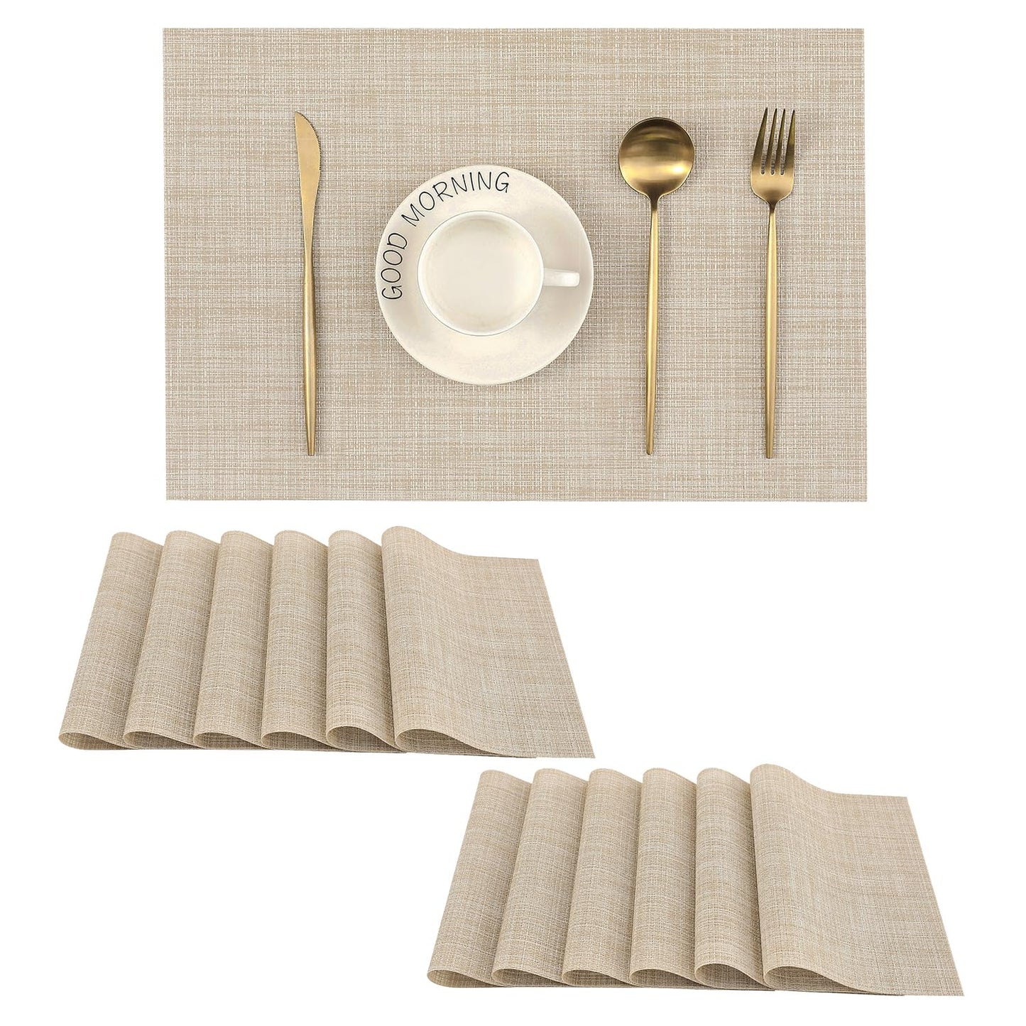 Leetaltree Jogo americano bege conjunto de 4 - tapetes antiderrapantes resistentes ao calor para mesa de jantar, tapetes de mesa de vinil de PVC duráveis laváveis (bege, 4)